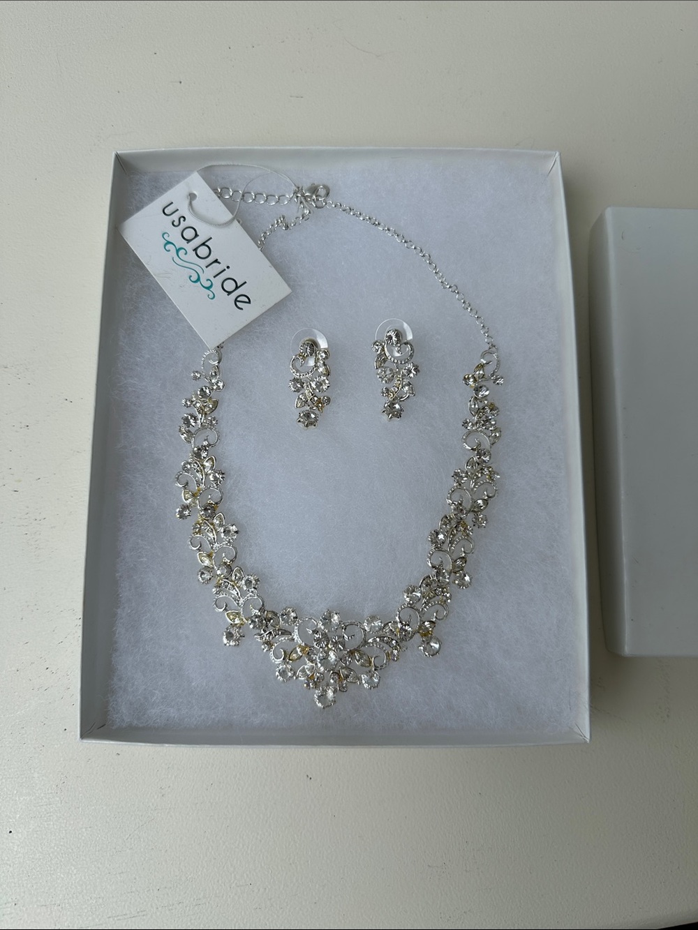 Silver Floral Crystal Necklace and Earrings Set